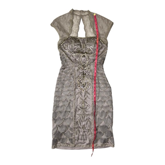 Sue Wong l Beaded Silver Cocktail Dress Size 0 - Picture 5 of 12